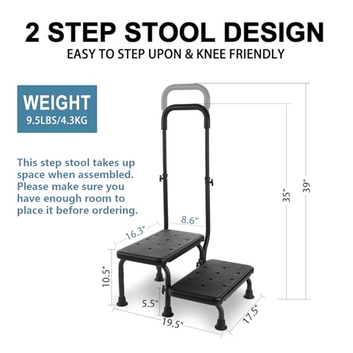 Taburete de 2 escalones con pasamanos ajustable anticaídas 8