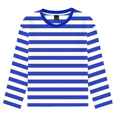 Image of Remimi Kids Striped Shirts Long Sleeve Boys Girls Crew Neck Holiday Tshirts 3-14 Years