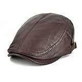 VOBOOM Men Women Adjustable Genuine Leather Ivy Cap Newsboy Hat (Brown)