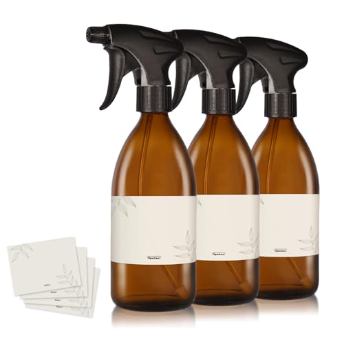 Oputec Lot de 4 flacons pulvérisateurs vides en verre de 500 ml à remplir + étiquettes – Vaporisateur d'eau vide pour plantes, fleurs, détergents