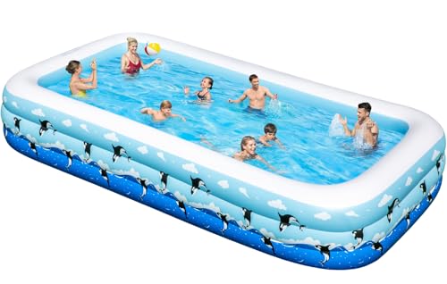 Inflatable Pool 145" x 74" x 22" Large Swimming Pool for Adults & Kids, Oversized Blow Up Pool for Family, Durable Thickened Backyard Kiddie Pool for Outdoor, Garden by QOPOYU - Used condition - US$85.49