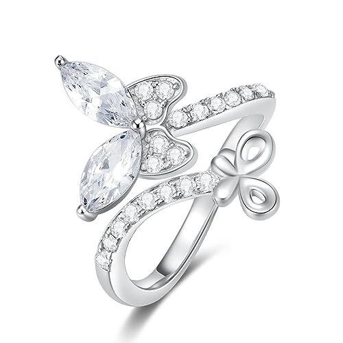 Image of Bee /Butterfly /Mustard Seed /Hummingbird /Cat /Rainbow Adjustable Ring for Women 925 Sterling Silver Spoon Rings for Women Size Fits Most People