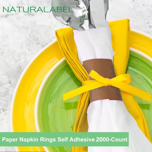 Image of NATURALABEL Self-Adhesive Napkin Bands for Wrapping Silverware - Pack of 2,000, for Family Reunion, Birthday Party, Wedding, Celebration (Brown)