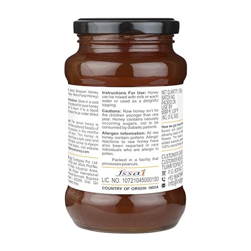 Image of INDIGENOUS HONEY Organic Jamun Honey Pure Unprocessed 17.64 Glass Jar | Raw Natural Sugar Free Monofloral Unfiltered Honey Pack of 1