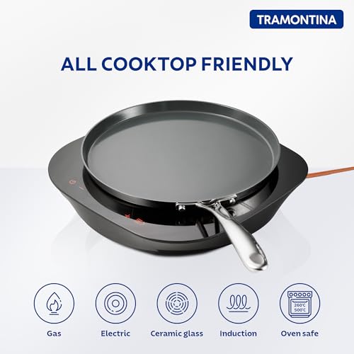 Image of TRAMONTINA Fusao Healthy Triply Ceramic 28 Cm Dosa Tawa 4mm Thick | Non Toxic (PFAS /PTFE /PFOA Free) | Uttapam Tawa | Roti | Parantha | Induction Friendly | Stay Cool Handle I 10 Year Warranty.