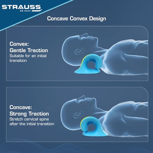 Image of Strauss Neck Support Stretcher | Cervical Pillow | Cervical Traction Device for Relieve in Headache, Muscle Tension, Neck Pain, Shoulder Pain & Spine Alignment | Acupressure Chiropractic Pillow,(Blue)