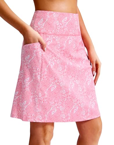G Gradual Womens 20 Knee Length Golf Skirt Skort 4 Side Pockets Stretch High Waisted Tummy Control Skirt with Short