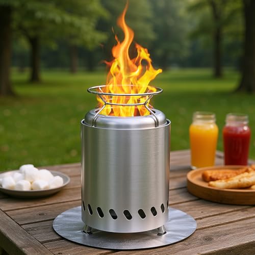 Smokeless 14cm Tabletop Fire Pit Stainless Steel Smokeless Portable Stove for Camping Outdoor & Patio Wood or Pellet Fueled with Carrying Bag & two Mini Sticks (5.5Inches)