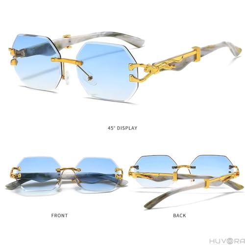 Image of Designer Hexagon Rimless UV Protection Sunglasses for Men Women Stylish - Spotted on YoYo Honey Singh - Anti Glare Retro Rectangle Gradient Leopard Shades Party Goggles