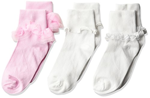 Jefferies Socks Big Ruffle/Ripple Edge/lace Girls Socks 3 Pack, Pink/White, Small