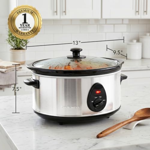 Image of OVENTE 3.7 Qt Electric Slow Cooker, 3 Heat Settings, Silver SLO35ABR