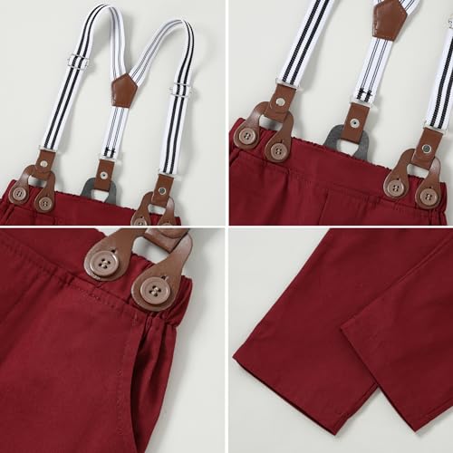 Soloyee Toddler Baby Boy Clothes Suit 12M-5T Boys Formal Dress Shirt+Bowtie+Suspender Pants Boy Gentleman Wedding Outfits Set Red thumb #4