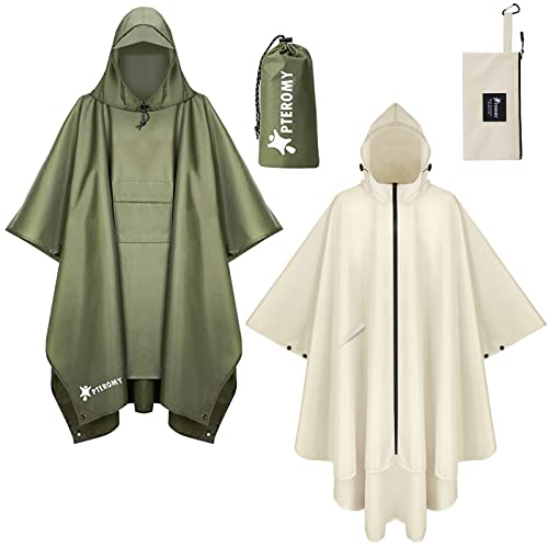 Pteromy Hooded Rain Poncho With Pocket+Hooded Rain Poncho With Pocket And Zipper #TOP21