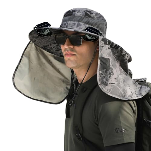 kokdid Sombrero de ventilador recargable para exteriores, sombrero de enfriamiento ajustable, sombrero de velocidad con borde ancho, para senderismo, camping, pesca