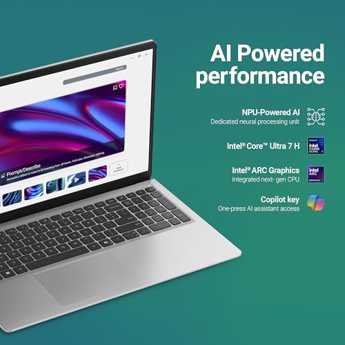 Image of Dell 15 Ai Powered Laptop, Intel Core Ultra 7 255H, 16GB DDR5 RAM, 512GB SSD, 15.6 inch FHD Anti-Glare Display, Intel Arc Graphics, Backlit Keyboard, Dedicated Copilot Key, Silver, Win11 Home + MSO H&S'24