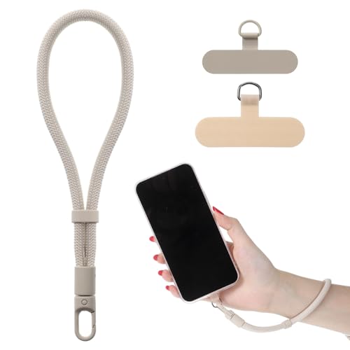 Yuomeaz Phone Wrist Strap, Adjustable Button Phone Strap with 2Pcs Tether Tab, 7.3inch Universal Anti-Slip Cellphone Lanyard for Travel, Hiking (Beige)