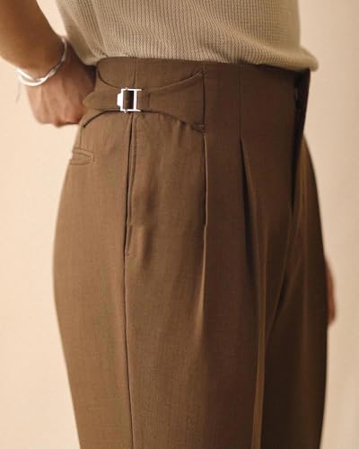 Ceehuteey Men's High Waisted Dress Pants Gurkha Naples Style Pleated Front Bussiness Trouser2