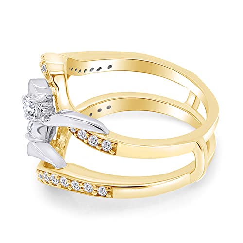 SAVEARTH DIAMONDS 1/2 ct t.w Round Cut Lab Created Moissanite Diamond Two Tone Wedding Band Ring Guard Enhancer For Women In 14K Gold Over Sterling Silver(VVS1 Clarity 0.50 Cttw)4