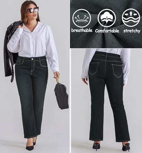 Hanna Nikole Women's Plus Size Wide Flared Jeans High Waisted Stretchy Bell Bottom Denim Jeans (Standard and Plus)
