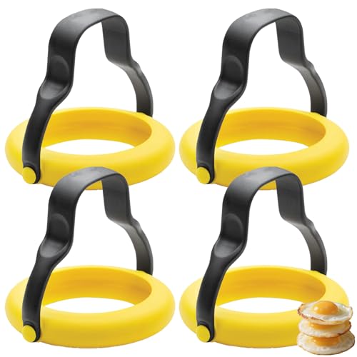 Lot de 4 moules à œufs en silicone anti-adhésifs pour œufs au plat, crêpes, omelettes, sandwichs du petit-déjeuner, résistants à la chaleur,...
