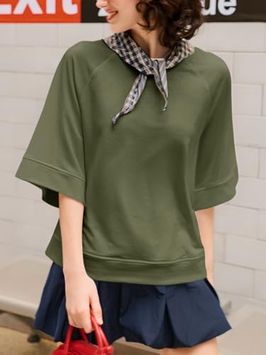 Image of Tankaneo Womens Oversized Half Sleeve T-Shirts Crew Neck Boxy Basic Tees Tops Summer Casual Loose Fit Tunic Shirts