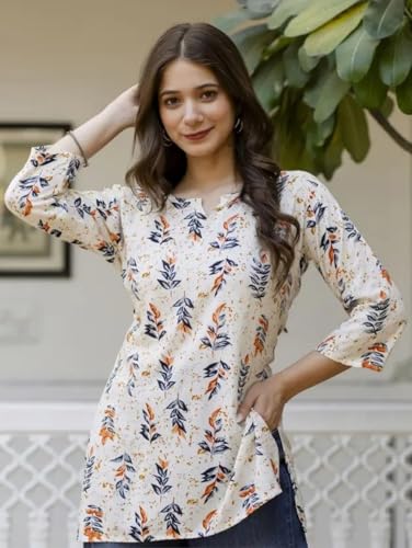 Image of Women's Short Kurti in TopsTunic Rayon Cotton Blend | Ladies Ethnic Tunic