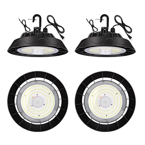 Xbuyee Ufo Led High Bay Light 150W 19500Lm Replacing 600W Hid, 1-10V Dimmable, Hook Mount High Bay Led Shop Light With Us Plug 5' Cable, Commercial Warehouse Workshop Lighting, Etl Listed 4 Pack #TOP6