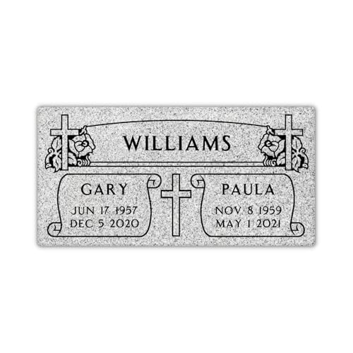 Companion Flat Headstone Grave Marker - 24 x 12 x 4'- Gray Granite Headstone for Grave, Cemetery or Garden - Solid Natural Stone, Tombstone, Grave Stone with engraving