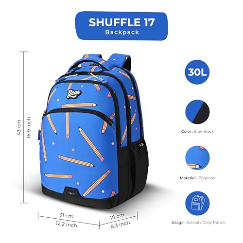 Image of Gear Shuffle Backpack 17 inch /31L Medium Water Resistant School Bag /Casual Backpack /Daypack /Kids Bag for Boys /Girls (Blue-Black)
