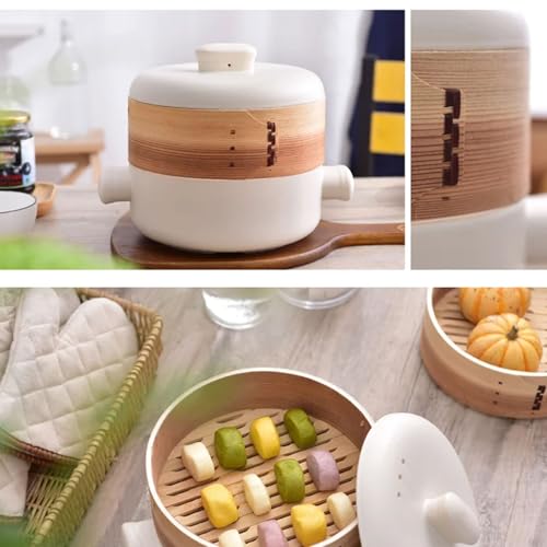 Cuiseur vapeur en faïence antiadhésif et cocotte céramique multicouche 2L