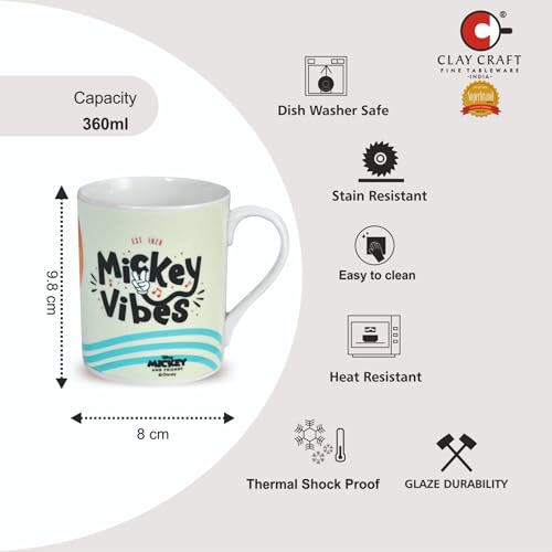 Image of Clay Craft - Official Disney Mugs : Mickey Mouse inchMickey Vibes inch Print, Fine Ceramic Coffee Mug, 360 Ml |Cartoon Character Gift Mug for Kids & Adults | Microwave & Dishwasher Safe