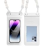 IPX8防水スマホポーチ 7.4インチユニバーサルフィット (iPhone 16/15/14/13 Plus Pro Max, Galaxy S25/S24/S23/S20シリーズ対応、付属ストラップ付き (ホワイト)(1EA)