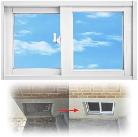 Replacement Basement Sliding Window - 28"x28" White Aluminum Horizontal Ventilation Window with Screen for Bathroom, Kitchen, Loft, Garage, and Barns - Fits 20-50 inch Wide Spaces