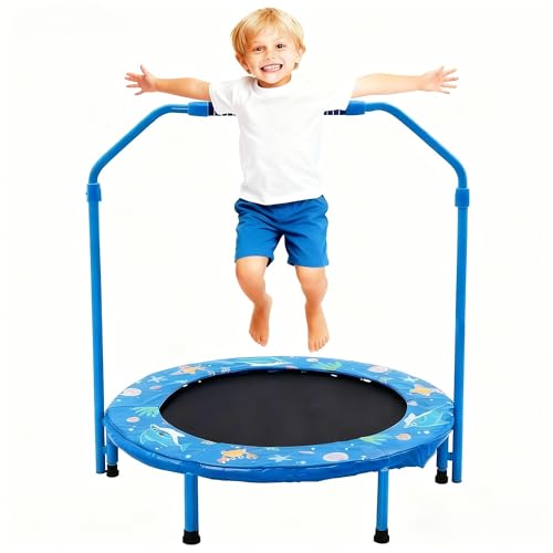 Trampolin Kinder,Ø 91cm|Faltbarer Rebounder für Minitrampolin mit Handlauf mit verstellbarem Schaumstoffgriff und Sicherheitspolster,Trampolin für Sprungsportarten im Innen oder Außenbereich