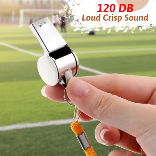 100 silbatos de acero inoxidable con cordón amarillo miniatura 5