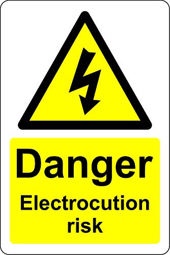Danger electrocution risk electricity warning safety sign - 1.2mm Rigid plastic 200mm x 150mm