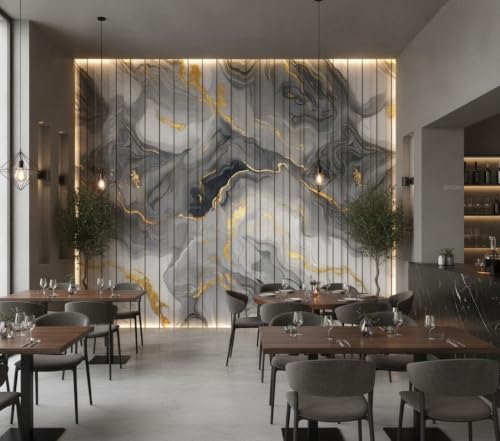 Image of Grey Gold Louvers Self-Adhesive Kitchen Wallpaper Roll, PVC 3D Wall Sticker Oil Proof, Waterproof & Washable Wallpaper for Home Decor, Living Room, Bedroom, Hotel & Cafe Walls (45x300cm)