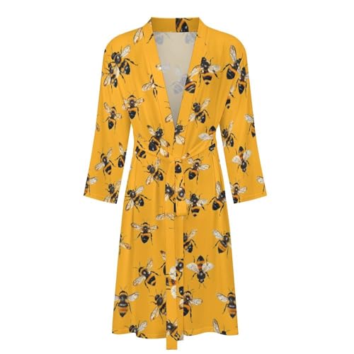 Cute Bees Funny Men's Robe Soft Lightweight Bathrobe Long-sleeve Spa Robes4