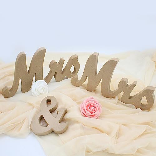 Panneau Mrs & Mrs pour table de mariage, grandes lettres en bois, articles de décoration de fête, table de tête, lettres en bois, décoration de fête d'anniversaire, de Saint-Valentin (couleur bois)