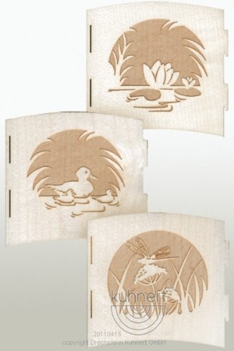 Drechslerei Kuhnert - Lampada con motivo a 3 lati, motivo laghetto da giardino, porta lumini in vero legno, made in Germany