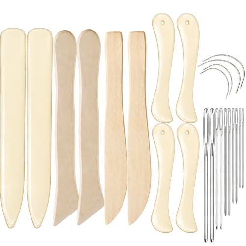 Falzbein 22-teiliges Buchbinder Set für präzises Falzen von Papier und Leder Envelope Punch Board für Kreativprojekte mit geraden und gebogenen Nadeln Falzbrett Werkzeuge für Scrapbooking und prof