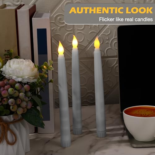 Image of Tuanse 24 Pack Flameless Flicker Taper Candles Bulk with Remote and Timer, Battery Operated LED Warm White Taper Candles Light for Home Wedding Decoration Gifts(White,8 Inch)