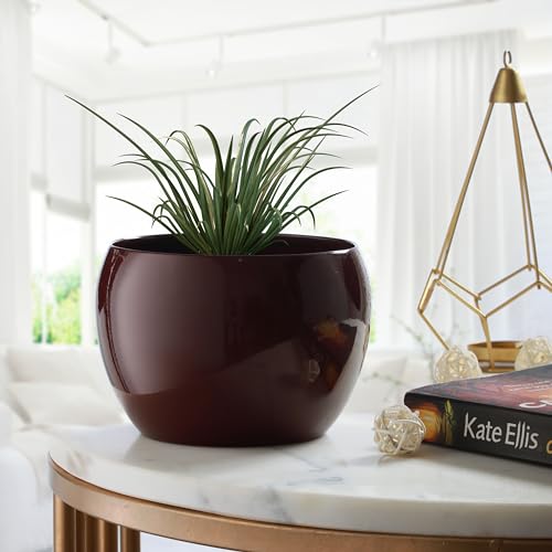 Image of Sunshine Elegant Matte Finished Brown Tabletop Flower Pot Planter | Metal Plant Pot for Indoor Succulent Plants, Living Room, Home Decor, Office, Restaurant