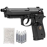 M92 pistola softair CO2 bundle 5 bombolette, 1000 pallini 6mm, caricatore metallo 21 colpi, slitta 20mm, 220mm, 1050g, POTENZA 0,9 JOULE (BUNDLE M92 FULL METAL SCARRELLANTE)