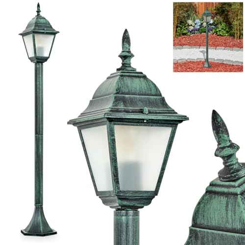 Lampada da sentiero per esterni Naofe, lampada da sentiero in metallo/vetro in nero-verde/vetro lattiginoso, altezza 104 cm IP44, 1 x E27, senza lampadina/e