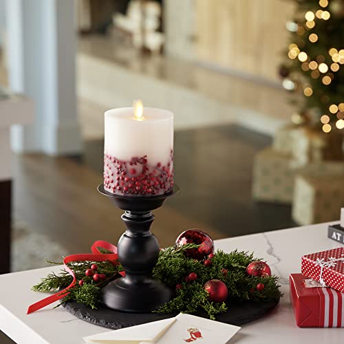 Image of Luminara Embedded Flameless LED Candle - Red Berry 3.5 inch x 4.5 inch - Moving Flame Pillar Battery Operated Timer, Real Wax Unscented, Safe