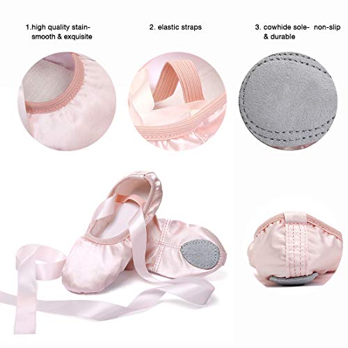 iCKER Girls Pink Ballet Dance Shoes Split Sole with Satin Ballet Slippers Flats Gymnastics Shoes BA01(Toddler/Little Kid/Big Kid)