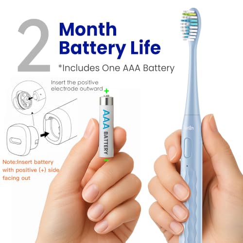 Image of 7AM2M Sonic Travel Electric Toothbrush for Adults & Kids, Travel Case&2 Brush Heads, Battery Powered Sonic Toothbrush, Compact Design for Daily /Travel Use-Blue