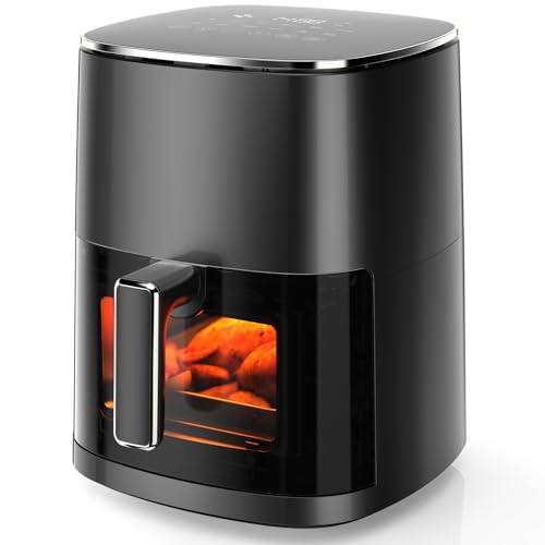 OLIXIS Air Fryer 6 Quart with Window Square Air Fryer 12-in-1 Air Fry, Roast, Reheat, Dehydrate, Bake, Steam, Fries, Custard, Chicken, Wings, Sea Food, Vegetabels,400F, Black