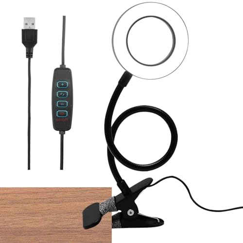 Magnifying Glass with Light 5X Magnifying Lamp, 3 Adjustable Colour Modes LED Magnifying Glasses, USB Powered Magnifier Lamp with Metal Clamp for Bedroom Dormitory(Black)